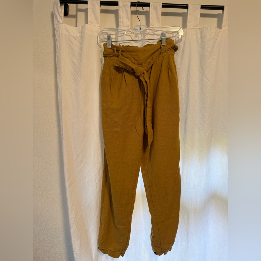 AE Mustard Yellow High-Waisted Tie Front Slim Pant - Picture 3 of 6